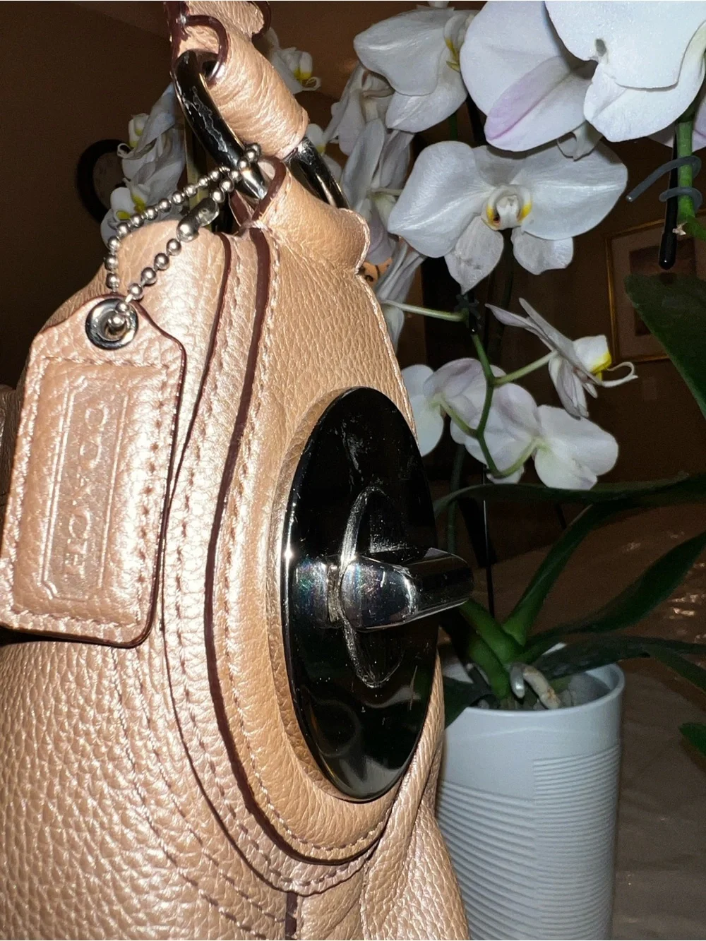 Coach Penelope Pebbled Leather Hobo Shoulder Bag | Metallic Bronze Leather | Lar